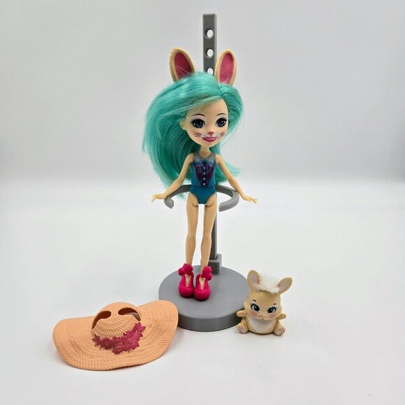 Doll Enchantimals Fluffy Bunny And Mop Figure Pet Mattel Brown Teal Hair Garden - Picture 2 of 9